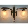 Art Deco Brass & Frosted Star Glass Shade Hanging Chandelier