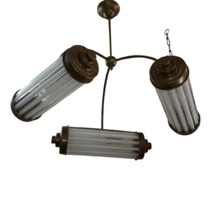 Art Deco Brass & Milk Glass Rod Ship Light Chandelier
