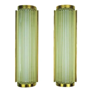Pair Skyscraper Vintage Art Deco Light Old Lamp Wall Sconces Fixture Brass & Glass Rod Ship Light