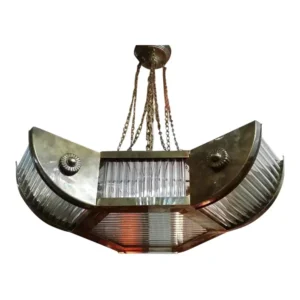 Skyscraper Art Deco Brass & Glass Rod Ship Light Chandelier