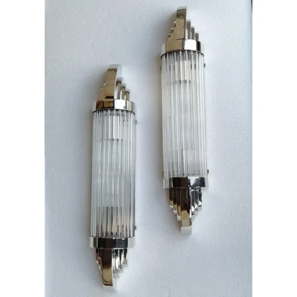 Skyscraper Art Deco Nickel Brass & Glass Wall Sconces – a Pair