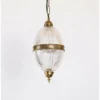 Vintage Art Deco Dome Lamp Ceiling Hanging Fixture in Brass & Crystal Cut Glass