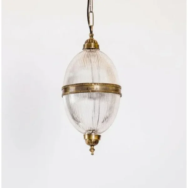 Vintage Art Deco Dome Lamp Ceiling Hanging Fixture in Brass & Crystal Cut Glass