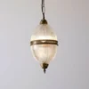 Vintage Art Deco Dome Lamp Ceiling Hanging Fixture in Brass & Crystal Cut Glass