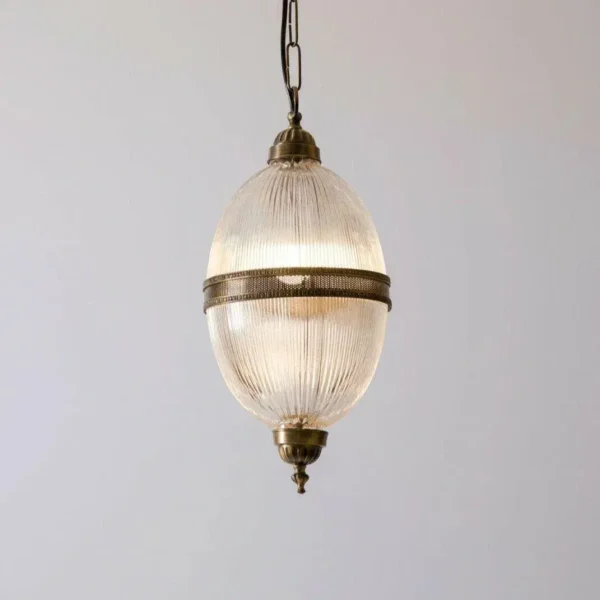 Vintage Art Deco Dome Lamp Ceiling Hanging Fixture in Brass & Crystal Cut Glass