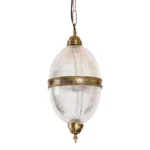 Vintage Art Deco Dome Lamp Ceiling Hanging Fixture in Brass & Crystal Cut Glass