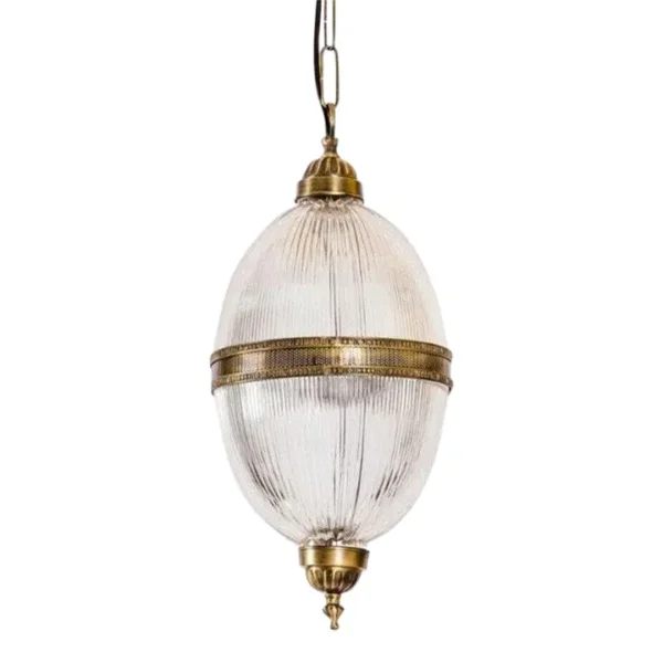 Vintage Art Deco Dome Lamp Ceiling Hanging Fixture in Brass & Crystal Cut Glass