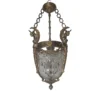 Vintage Art Deco Nouveau Hobnail Cut Glass Brass Lion Mermaid Ceiling Hanging Pendant Lantern