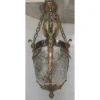 Vintage Art Deco Nouveau Hobnail Cut Glass Brass Lion Mermaid Ceiling Hanging Pendant Lantern