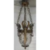 Vintage Art Deco Nouveau Hobnail Cut Glass Brass Lion Mermaid Ceiling Hanging Pendant Lantern