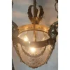 Vintage Art Deco Nouveau Hobnail Cut Glass Brass Lion Mermaid Ceiling Hanging Pendant Lantern