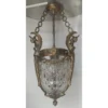 Vintage Art Deco Nouveau Hobnail Cut Glass Brass Lion Mermaid Ceiling Hanging Pendant Lantern