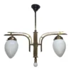 Vintage Art Deco Fixture Ceiling Brass Hanging Chandelier Light Milk Glass Shade Lamp