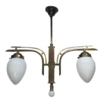 Vintage Art Deco Old Fixture Ceiling Brass Hanging Chandelier Light Milk Glass Shade Lamp
