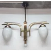 Vintage Art Deco Fixture Ceiling Brass Hanging Chandelier Light Milk Glass Shade Lamp