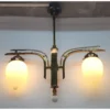 Vintage Art Deco Fixture Ceiling Brass Hanging Chandelier Light Milk Glass Shade Lamp