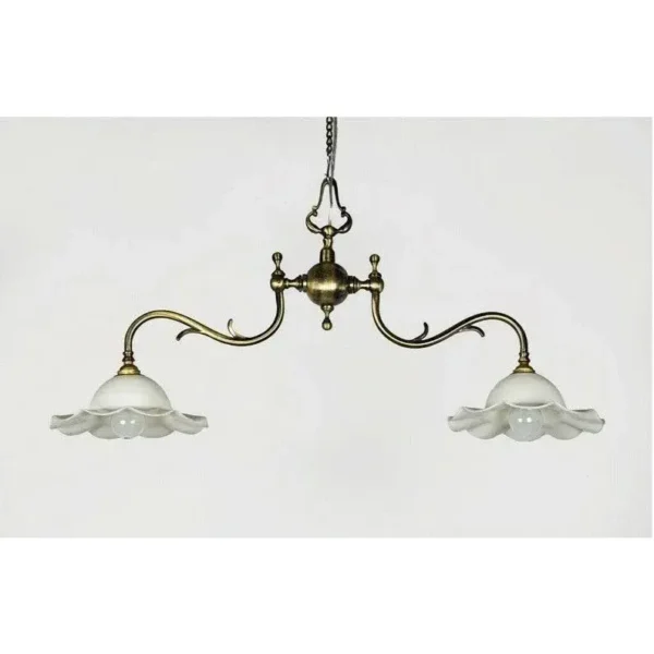 Vintage Art Nouveau Ceiling Hanging Fixture in Brass & Milk Glass Shade