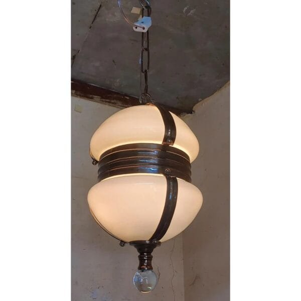 Vintage Art Deco Brass Hanging Light with Milk Glass Shade
