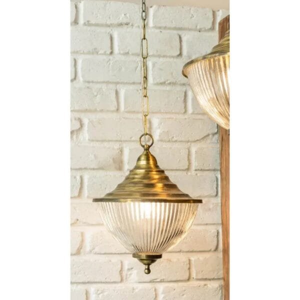 Vintage Art Deco Brass & Glass Ship Ceiling Fixture Pendant Hanging Light Lamp