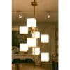Vintage Art Deco Brass Chandelier 8 Light Cubic Shape Milk Glass Shades