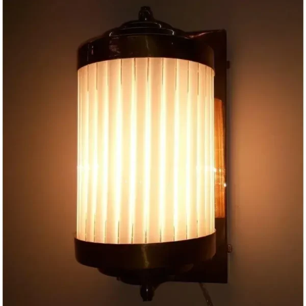 Vintage Art Deco Rod Ship Wall Sconces Fixture in Brass & Milk Glass
