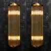 Vintage Art Deco Skyscraper Rod Ship Light Wall Sconces Fixture in Brass & Glass – a Pair