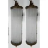 Pair Vintage Art Deco Skyscraper Wall Sconces Fixture Brass Lamp; Frosted Ribbed Glass Rod Ship Light