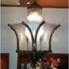 Vintage Art Deco Skyscraper Rod Ship Chandelier Fixture in Brass & Glass