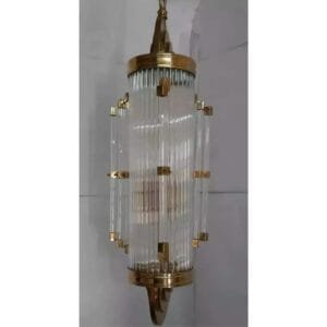 Vintage Art Deco Skyscraper Rod Ship Chandelier in Brass & Glass