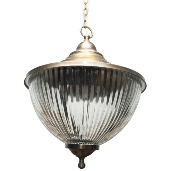 Vintage Art Deco Brass & Glass Ship Ceiling Fixture Pendant Hanging Light Lamp