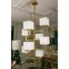 Vintage Art Deco Brass Chandelier 8 Light Cubic Shape Milk Glass Shades