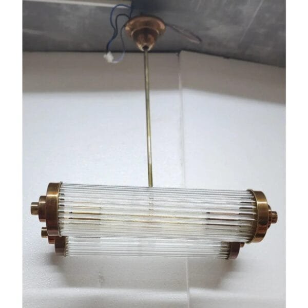 Vintage Art Deco Hanging Chandelier in Brass & Glass Rod Ship Light