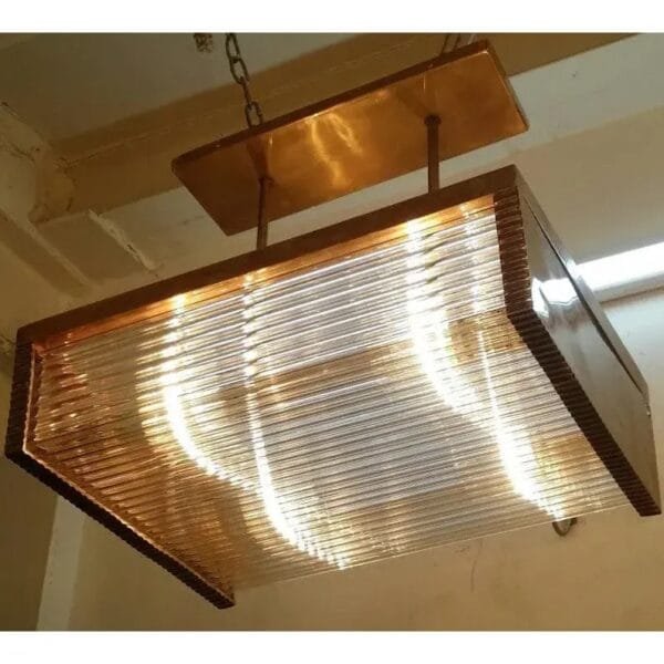 Art Deco Brass & Glass Rod Ship Light Chandelier