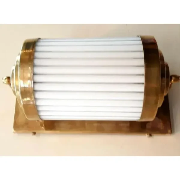 Vintage Art Deco Rod Ship Wall Sconces Fixture in Brass & Milk Glass