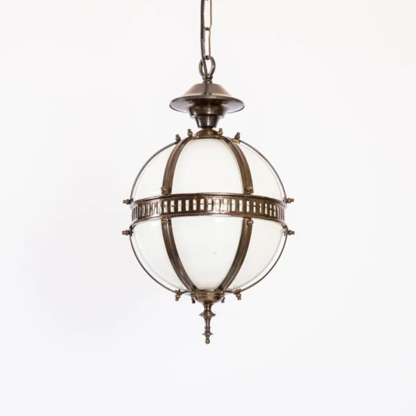 3 Piece Set Vintage Art Deco Brass Hanging Pendant Light Milk Glass Shade
