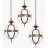 3 Piece Set Vintage Art Deco Brass Hanging Pendant Light Milk Glass Shade