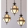 3 Piece Set Vintage Art Deco Brass Hanging Pendant Light Milk Glass Shade