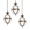 3 Piece Set Vintage Art Deco Brass Hanging Pendant Light Milk Glass Shade
