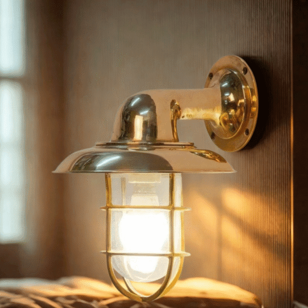 Vintage Brass Wall Sconce Light Fixture with Glass Shade Antique Style Lamp