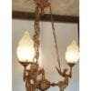 Vintage Art Deco Nouveau Mermaid Chandelier in Brass & Glass