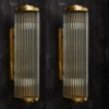 Vintage Art Deco Skyscraper Rod Ship Light Wall Sconces Fixture in Brass & Glass – a Pair