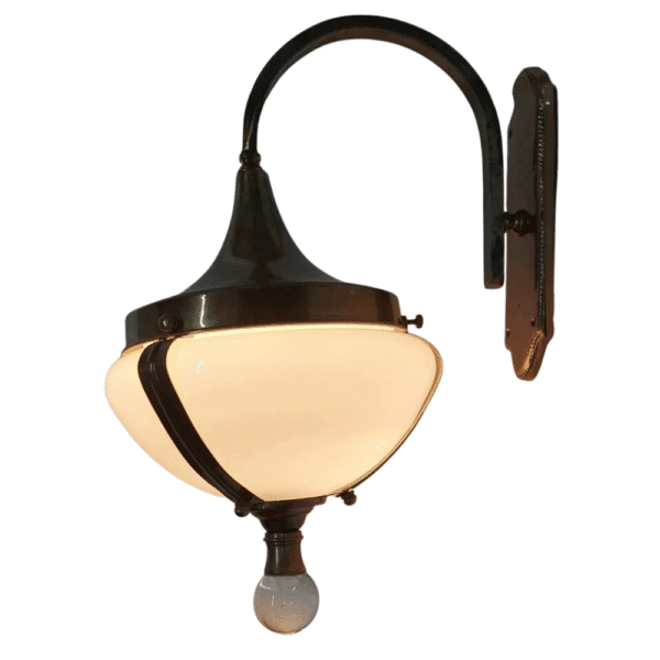 Vintage Art Deco Brass Milk Glass Wall Ceiling Fixture Sconces Ship Light Lamp