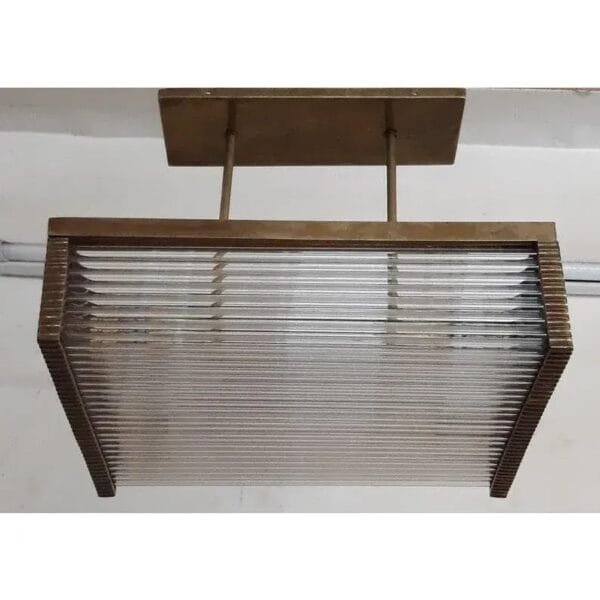 Art Deco Brass & Glass Rod Ship Light Chandelier