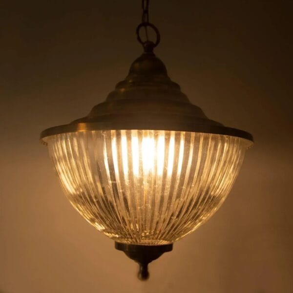 Vintage Art Deco Brass & Glass Ship Ceiling Fixture Pendant Hanging Light Lamp