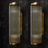 Vintage Art Deco Skyscraper Rod Ship Light Wall Sconces Fixture in Brass & Glass – a Pair