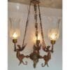 Vintage Victorian Cut Glass Art Deco Nouveau Mermaid Hanging Chandelier in Brass & Cut Glass