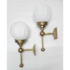 Pair Vintage Art Deco Wall Sconces in Brass & Ribbed Milk Glass Shade Ship Light
