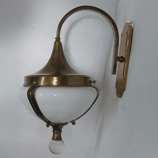 Vintage Art Deco Brass Milk Glass Wall Ceiling Fixture Sconces Ship Light Lamp