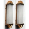 Pair Vintage Art Deco Skyscraper Wall Sconces Fixture Brass Lamp; Frosted Ribbed Glass Rod Ship Light