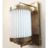 Vintage Art Deco Rod Ship Wall Sconces Fixture in Brass & Milk Glass